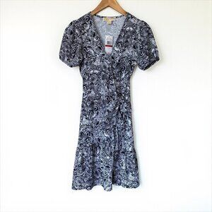 NWT Michael Kors Faux Wrap Midnight Blue Paisley Mini Dress Size XS